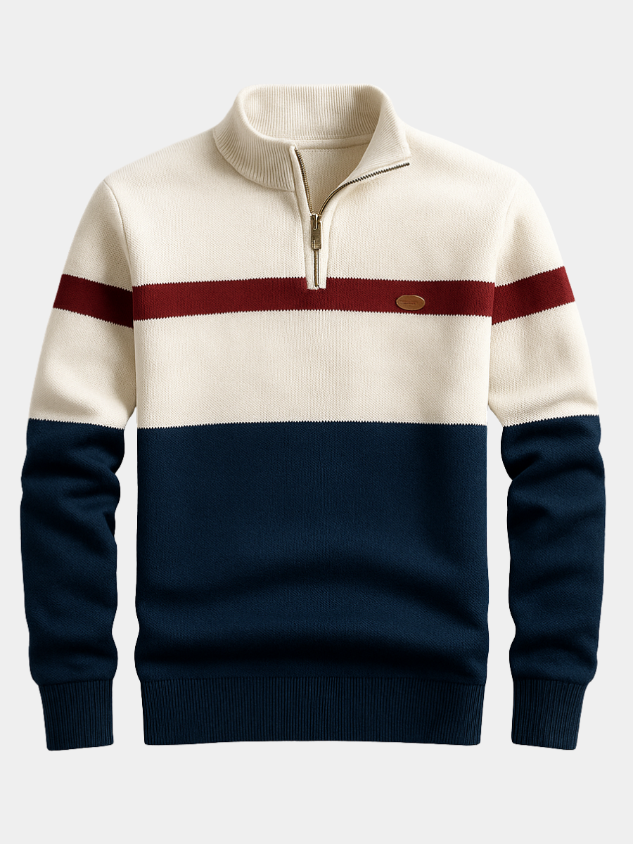 Herrenpullover mit Reißverschluss am Kragen Nazzareno Marineblau – Weiss Modehaus