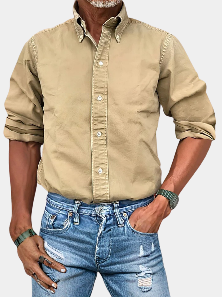 Faltenfreie Langarmbluse Herren Diego Khaki – Weiss Modehaus