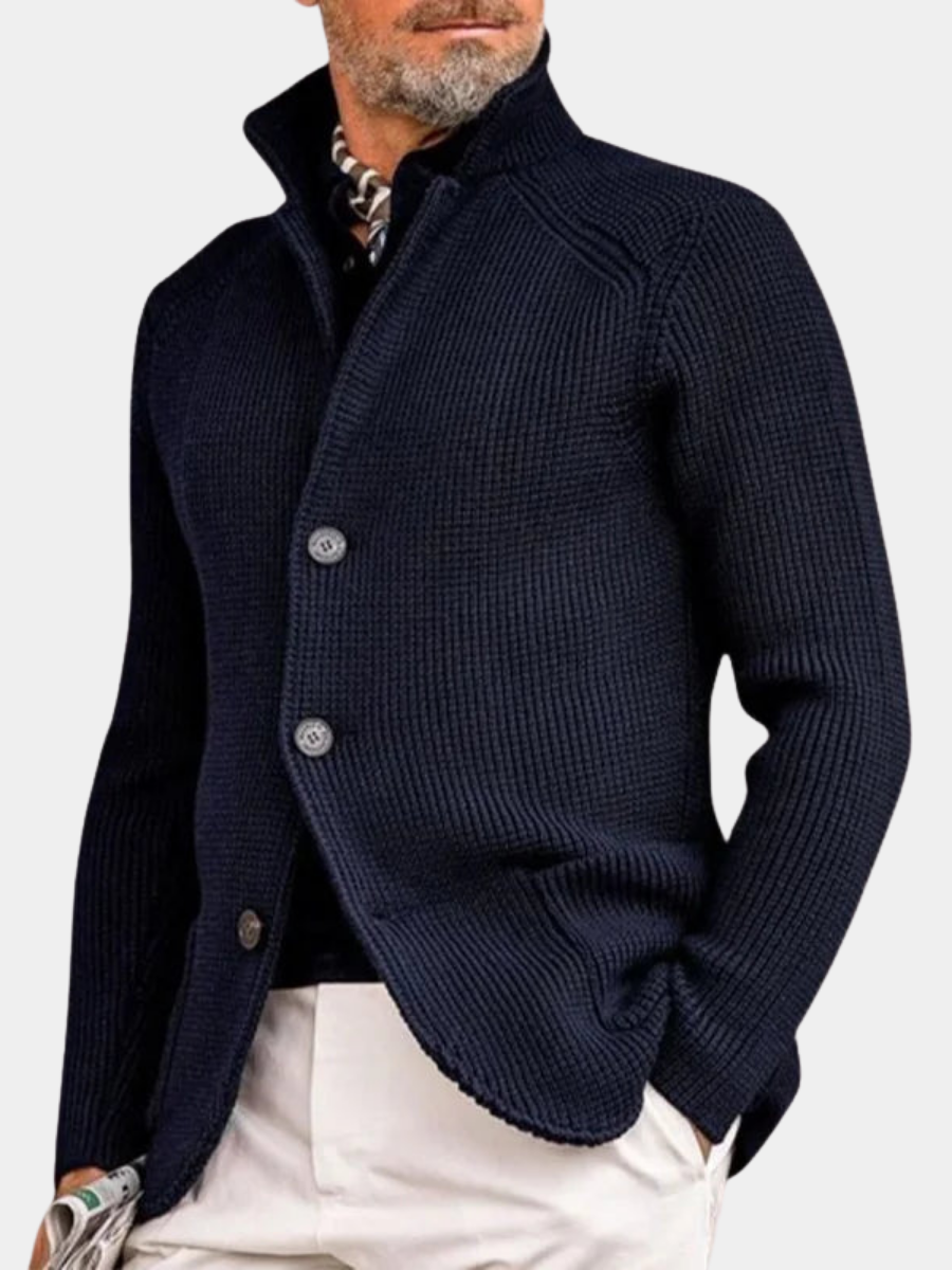 Eleganter Herren Cardigan Oreste Dunkelblau – Weiss Modehaus