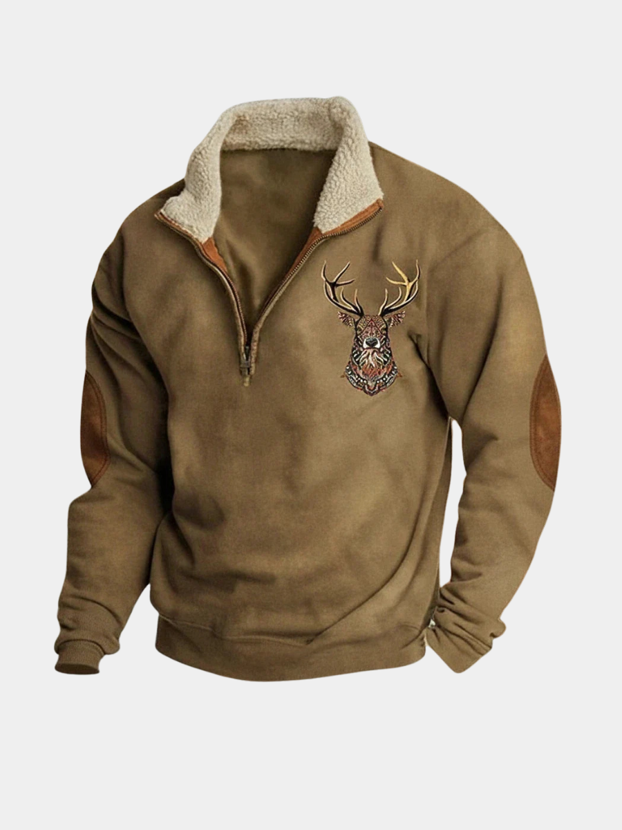 Herrenpullover mit Hirschmotiv Patrizio Braun – Weiss Modehaus