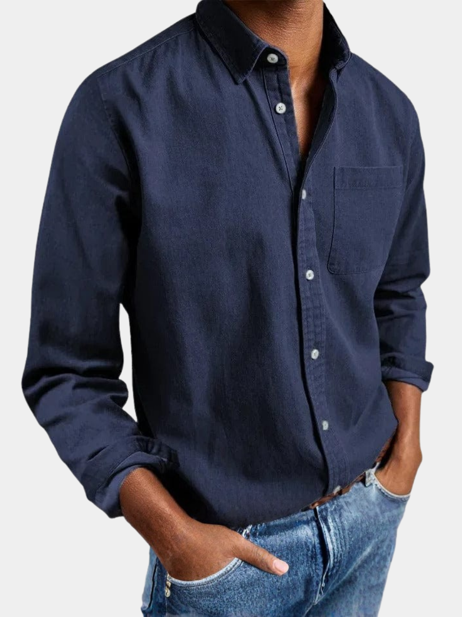 Herren Polo mit Knöpfen Mario Marineblau – Weiss Modehaus