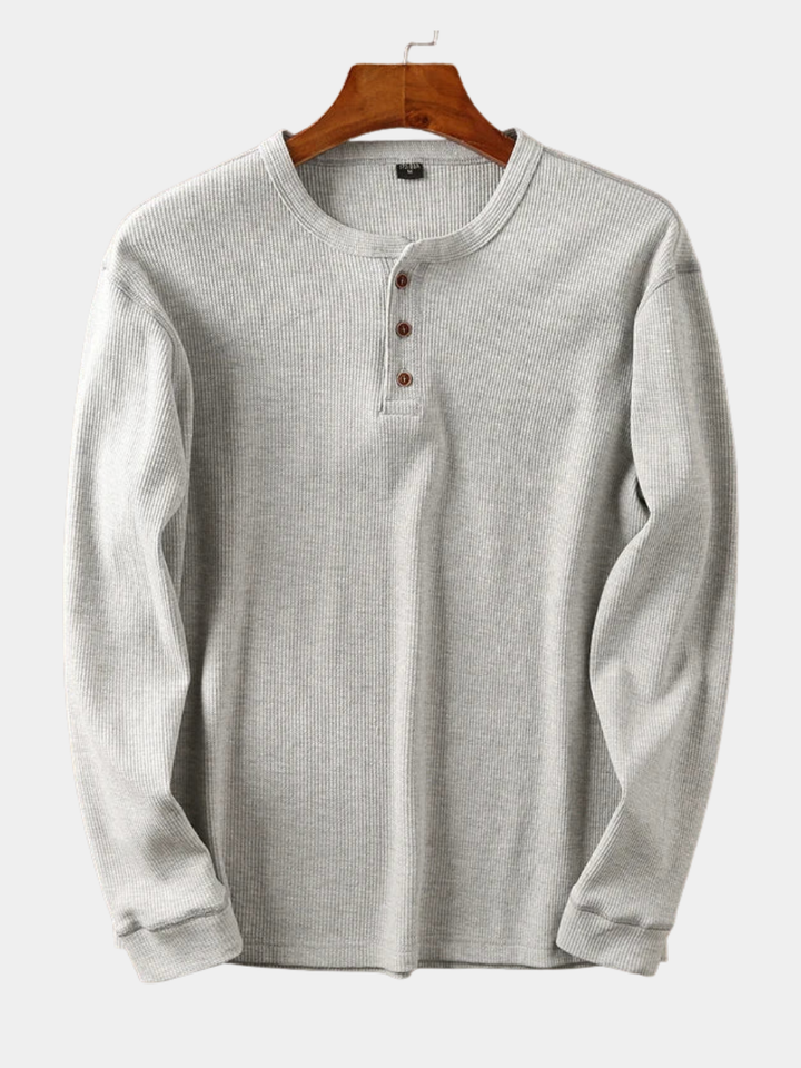Premium Langarmshirt Herren Basilio Hellgrau – Weiss Modehaus