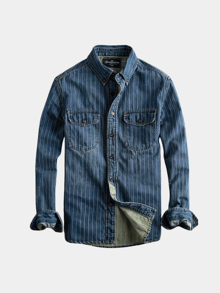 Langarm-Hemd mit Streifen Herren Adriano Blau – Weiss Modehaus