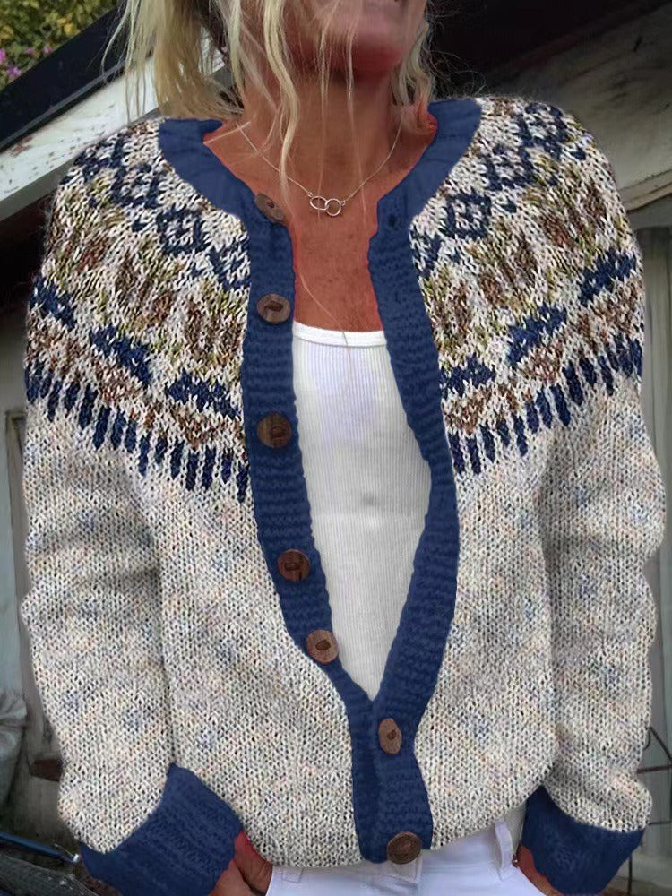 Isländische Strickjacke in Blau und Creme Damen Ariadna – Bild 3