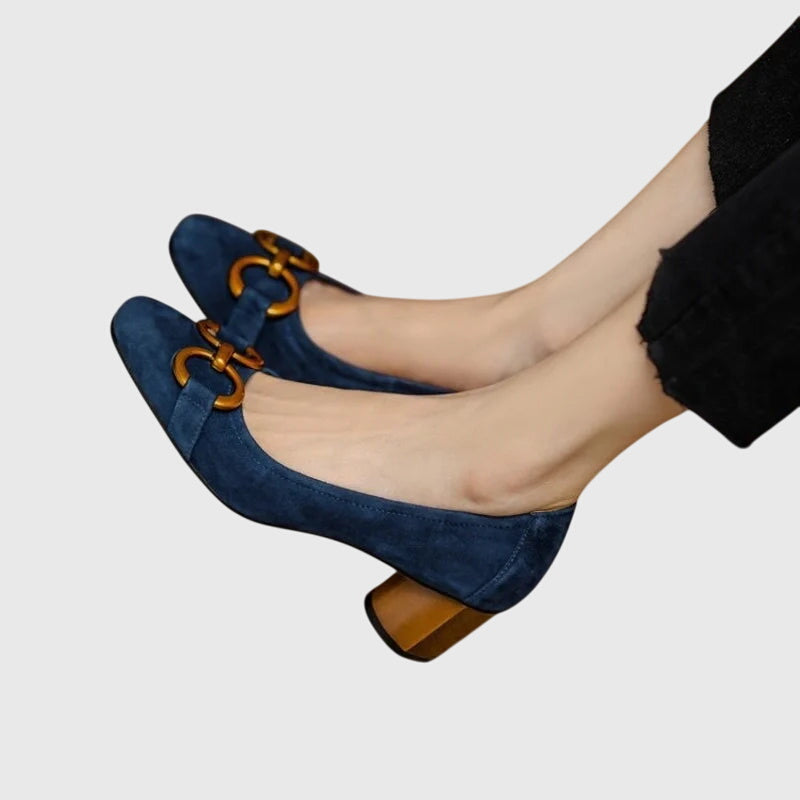 Elegante High Heels Dorothy Dunkelblau – Weiss Modehaus