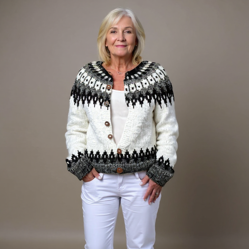 Isländischer Cardigan in Schwarz und Weiß Damen Cayetana – Bild 2