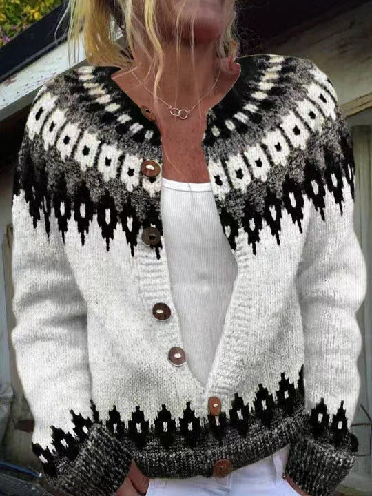 Isländischer Cardigan in Schwarz und Weiß Damen Cayetana – Bild 4