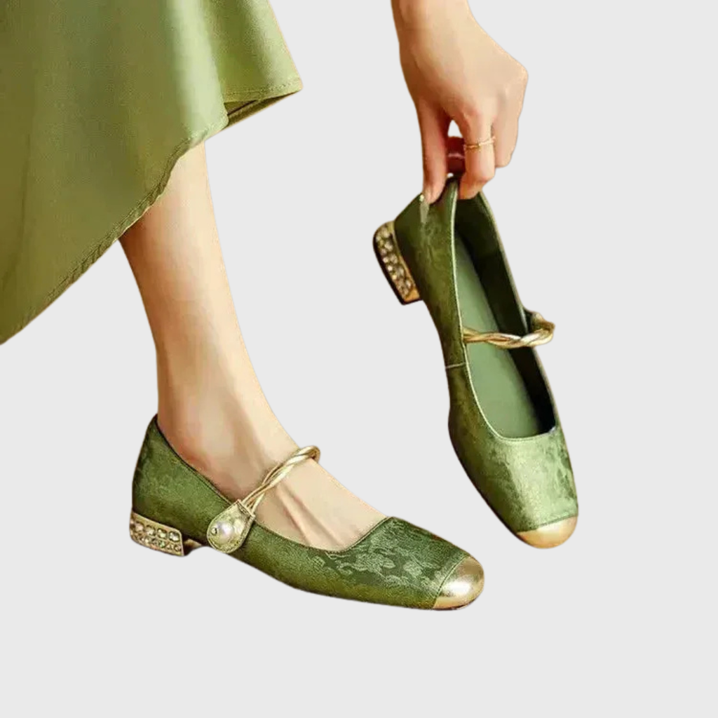 Orthopädische Mary Janes Damen Daisy Grün – Weiss Modehaus