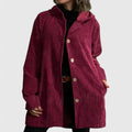 Hellbraune Cordjacke Stefania Rot – Weiss Modehaus