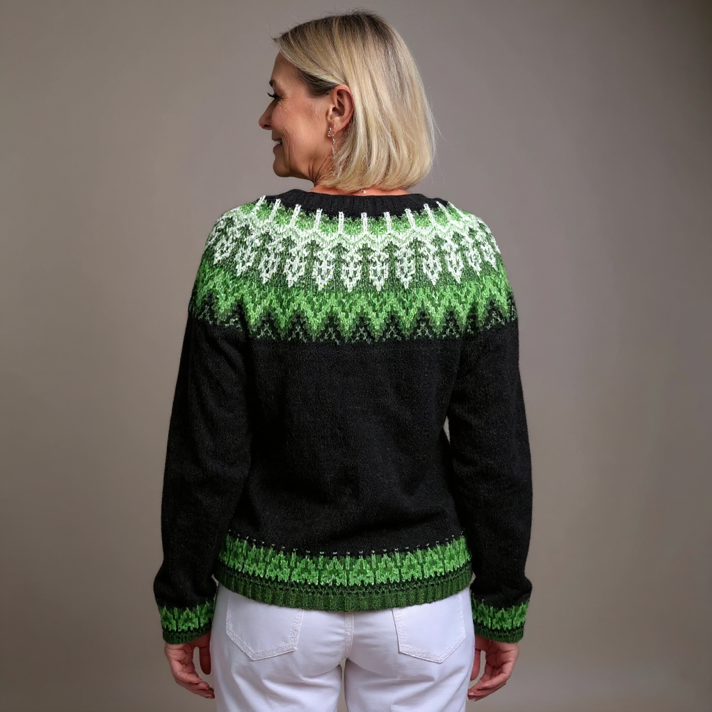 Isländische Strickjacke in Grün und Weiß Damen Cruz – Bild 2