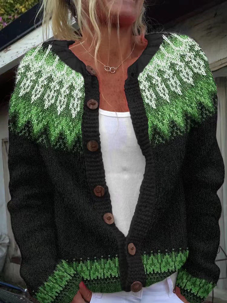 Isländische Strickjacke in Grün und Weiß Damen Cruz – Bild 3