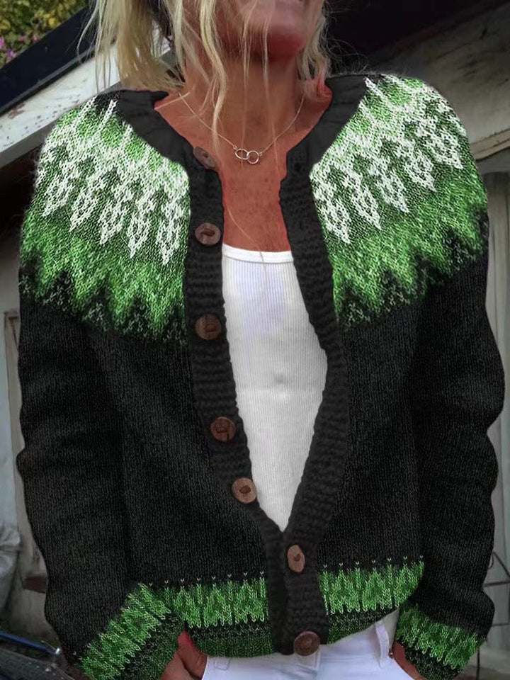 Isländische Strickjacke in Grün und Weiß Damen Cruz – Bild 3