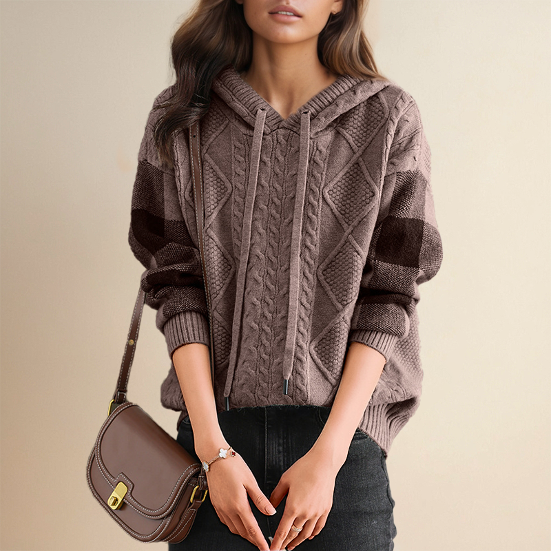 Kapuzenpullover aus Zopfstrick Emily Braun – Weiss Modehaus