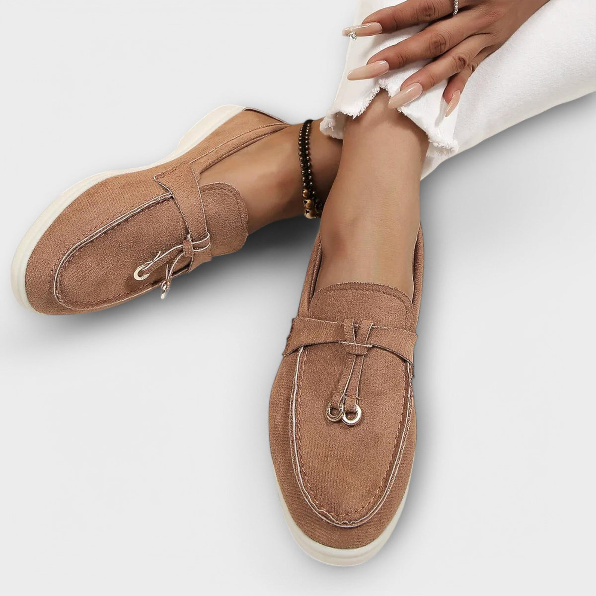 Eleganter Mokassin Gamila Beige – Weiss Modehaus