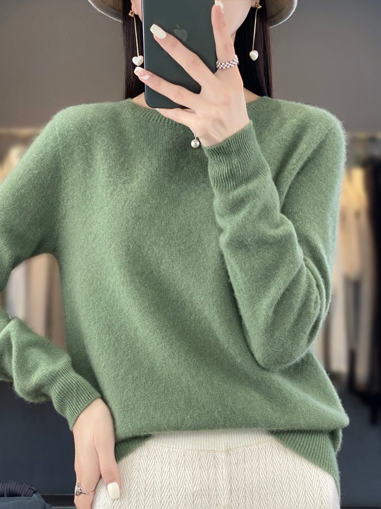 Bequemer Baumwollpullover Anette Türkis – Weiss Modehaus