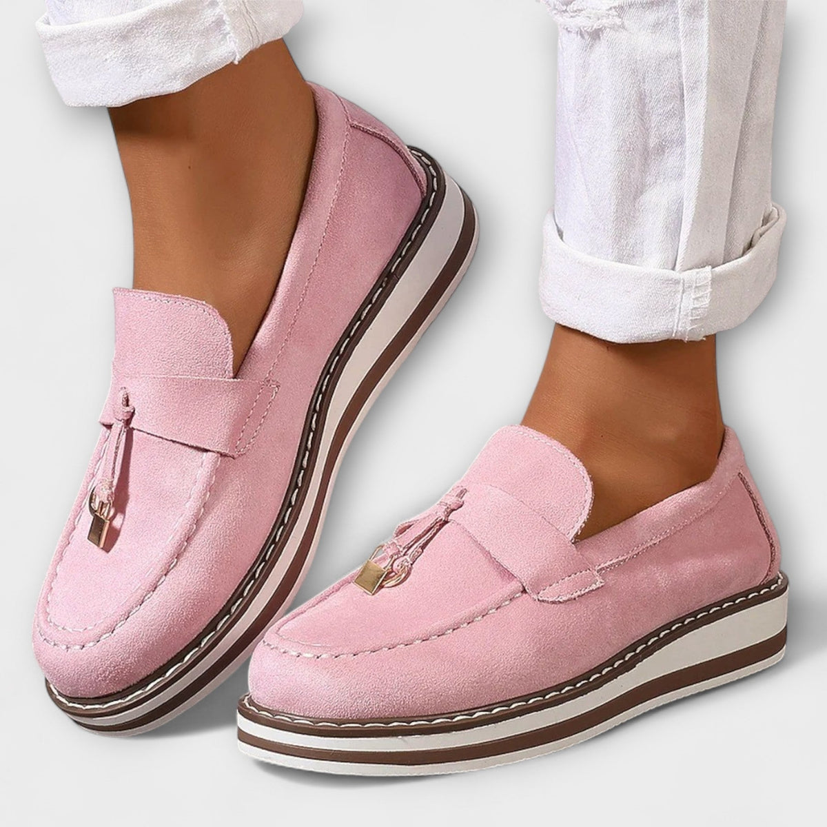 Runde Casual Mokassins Halo Rosa – Weiss Modehaus