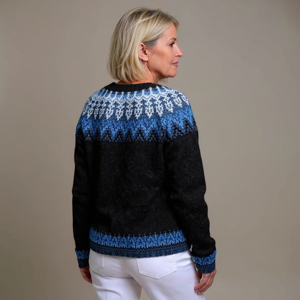 Isländischer Cardigan in Blau und Weiß Damen Elsa – Bild 2