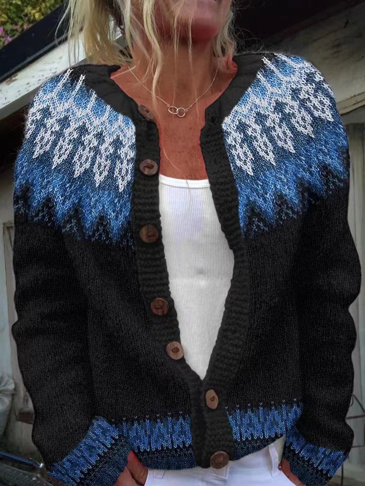 Isländischer Cardigan in Blau und Weiß Damen Elsa – Bild 3