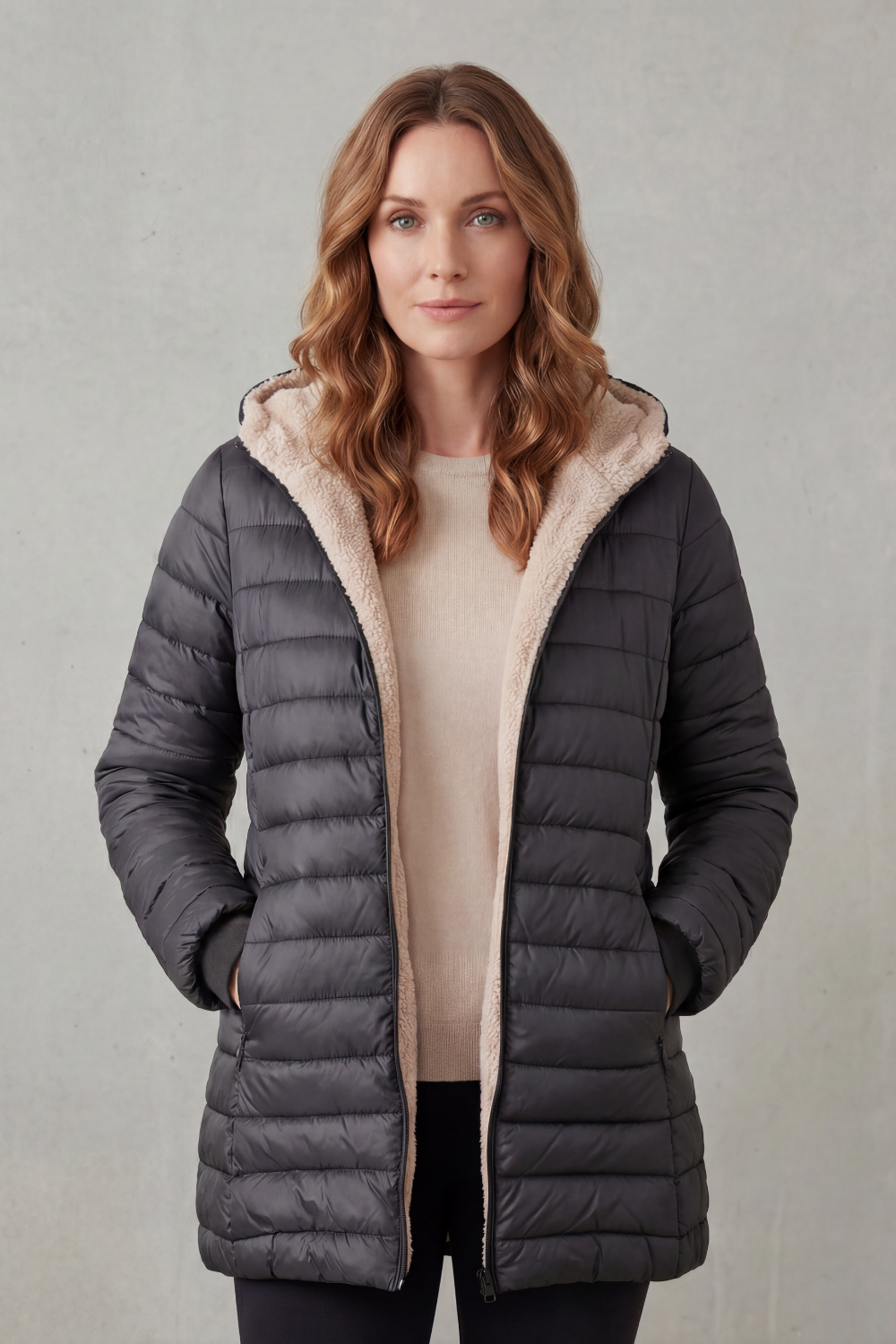Daunenjacke mit Kapuze und Fleece-Futter Damen Cristina – Bild 10