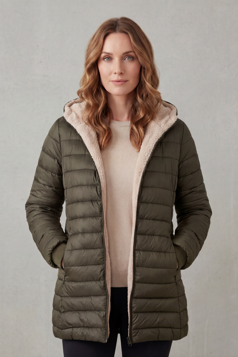 Daunenjacke mit Kapuze und Fleece-Futter Damen Cristina – Bild 11