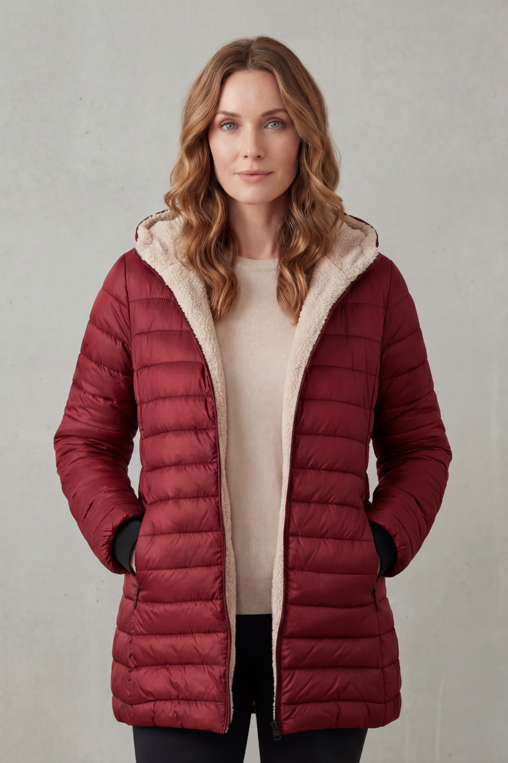 Daunenjacke mit Kapuze und Fleece-Futter Damen Cristina – Bild 12