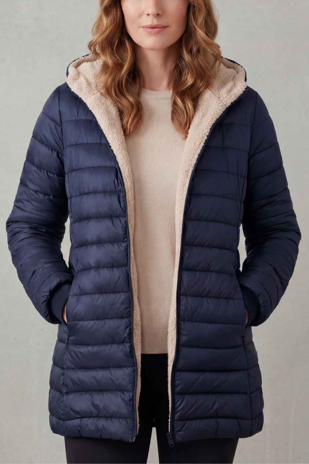 Daunenjacke mit Kapuze und Fleece-Futter Damen Cristina – Bild 2