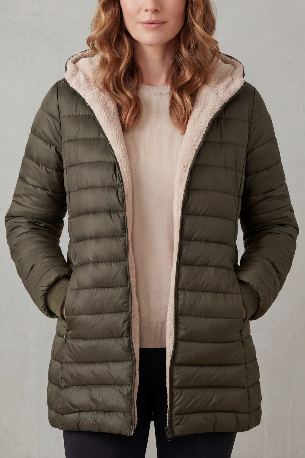 Daunenjacke mit Kapuze und Fleece-Futter Damen Cristina – Bild 4