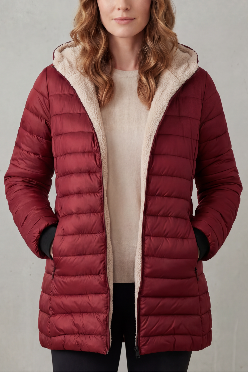 Daunenjacke mit Kapuze und Fleece-Futter Damen Cristina – Bild 5