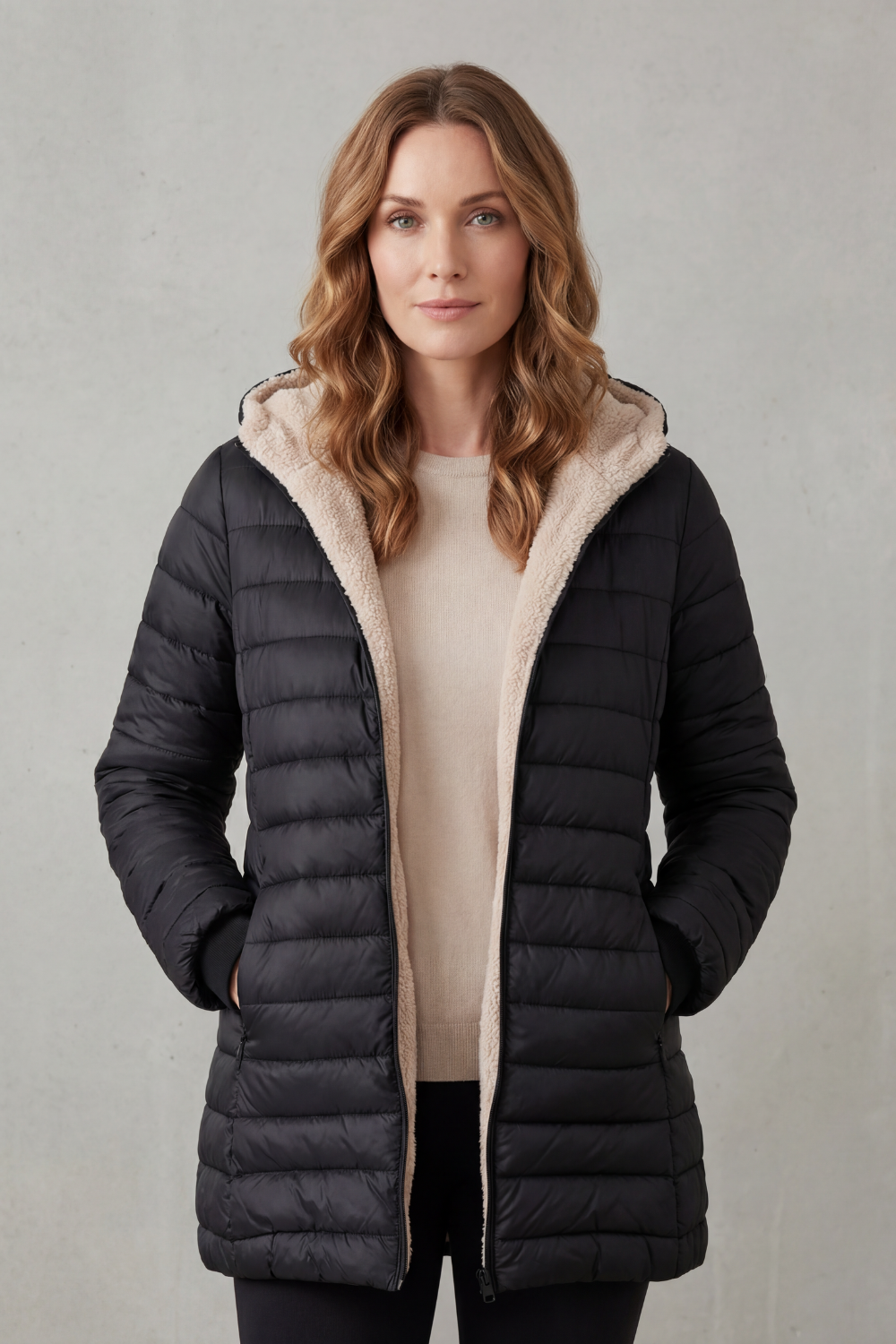 Daunenjacke mit Kapuze und Fleece-Futter Damen Cristina – Bild 6
