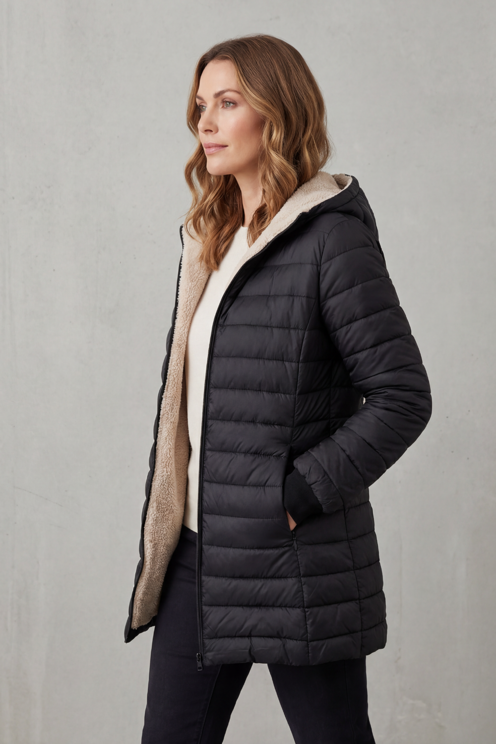 Daunenjacke mit Kapuze und Fleece-Futter Damen Cristina – Bild 7