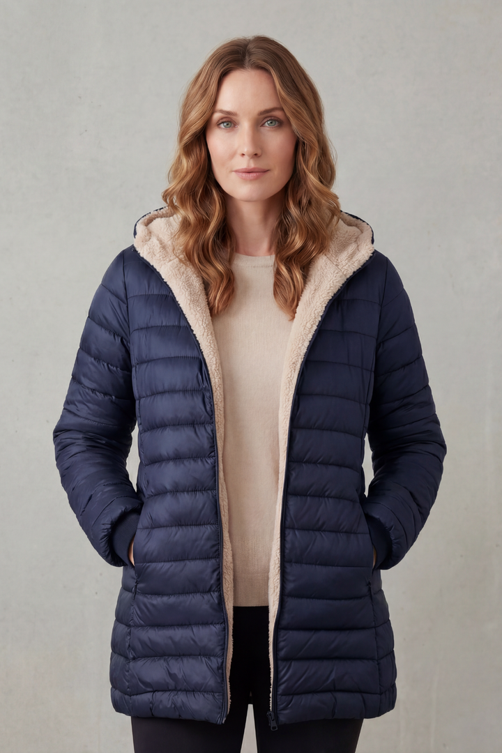 Daunenjacke mit Kapuze und Fleece-Futter Damen Cristina – Bild 9