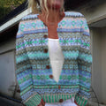 Blauer Cardigan mit geometrischem Muster Damen Hortensie – Bild 2