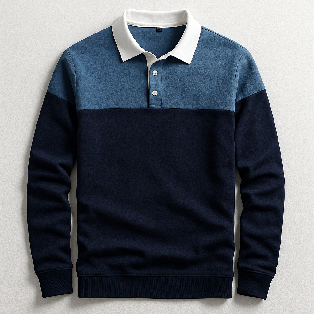 Luxuriöses Polo mit langen Ärmeln Herren Pierluigi Marineblau – Weiss Modehaus