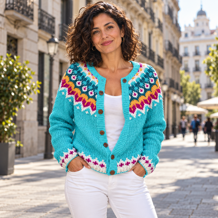 Strickjacke mit buntem Einsatz Damen Itziar Hellblau – Weiss Modehaus