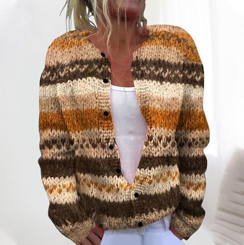 Brauner Cardigan mit Farbbalken Damen Jacinta – Bild 2