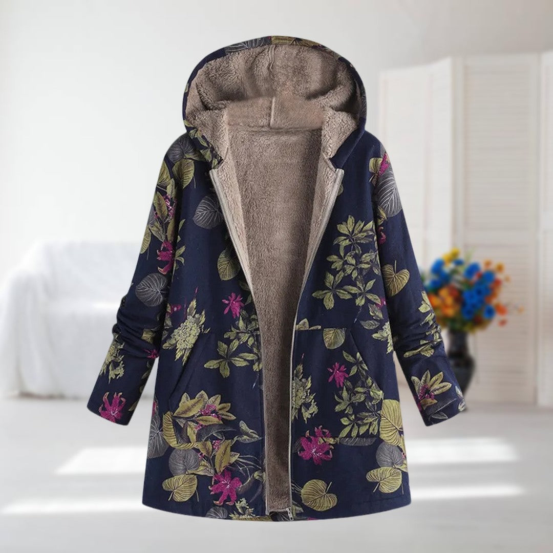Elegante Übergangsjacke mit blauem Blumenmuster Josefina Blaues Blumenmuster – Weiss Modehaus