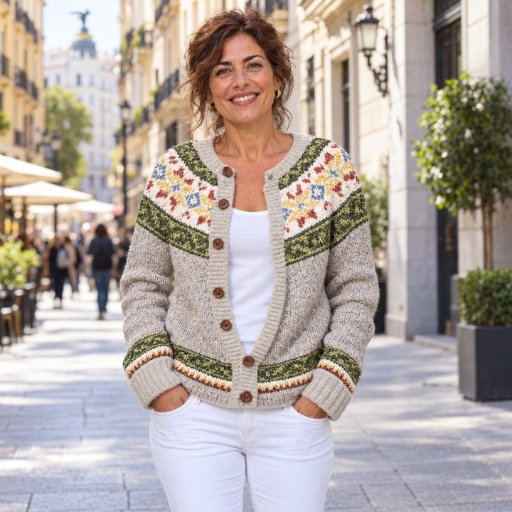 Isländische Strickjacke in herbstlichen Farben Damen Julieta – Weiss Modehaus