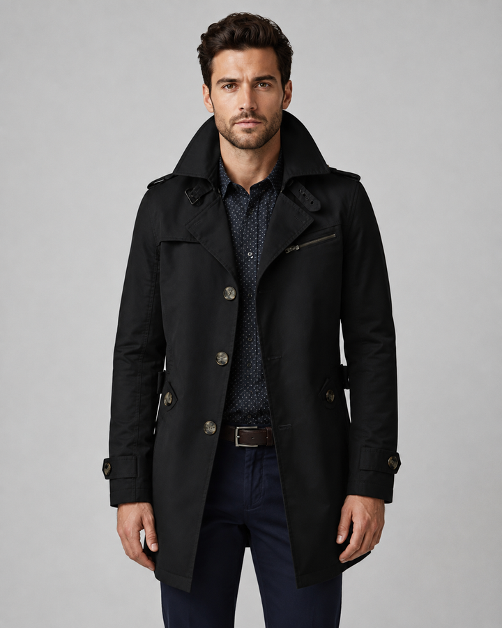 Trench Herren mit Knöpfen Dario Schwarz – Weiss Modehaus