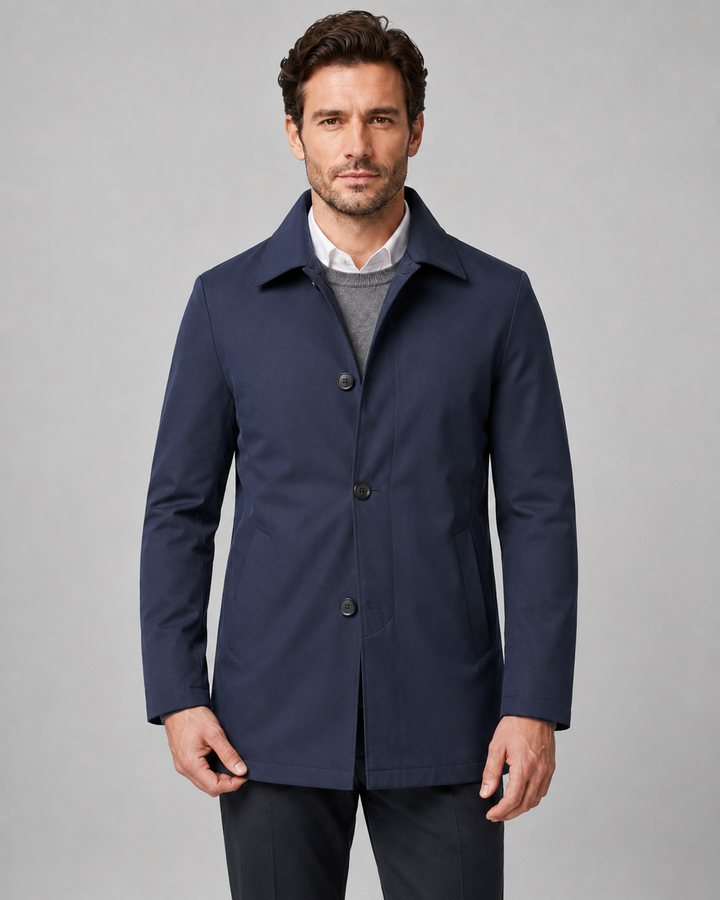 Herrenmantel mit Knopfleiste Ignazio Blau – Weiss Modehaus