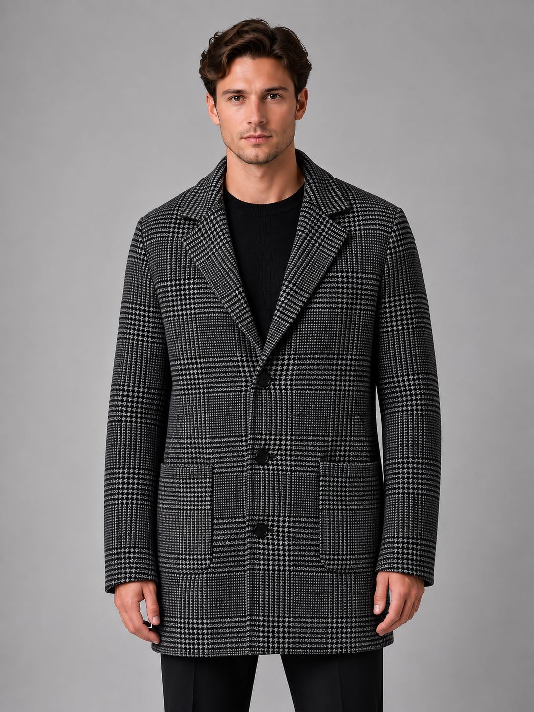 Langärmliger Herrenmantel mit Karomuster Gianni Anthrazit – Weiss Modehaus