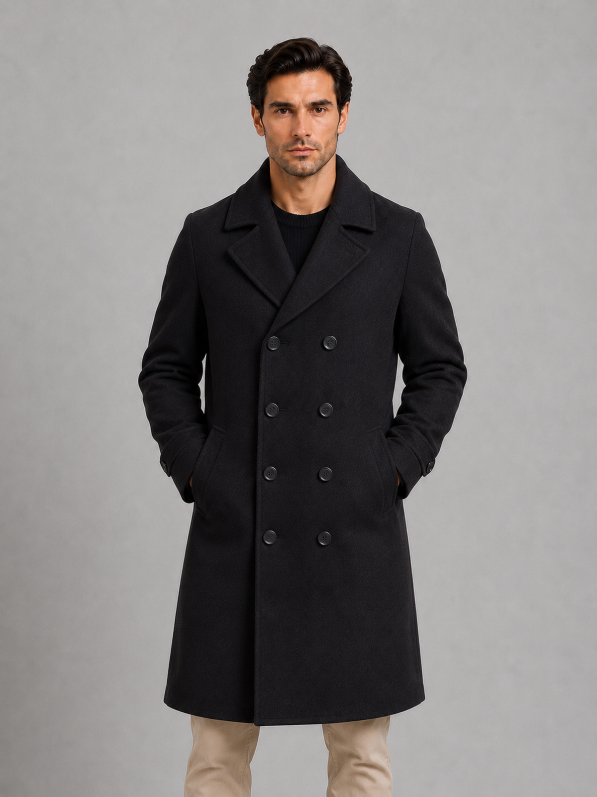 Herren Doppelreihiger Mantel Gabriele Schwarz – Weiss Modehaus