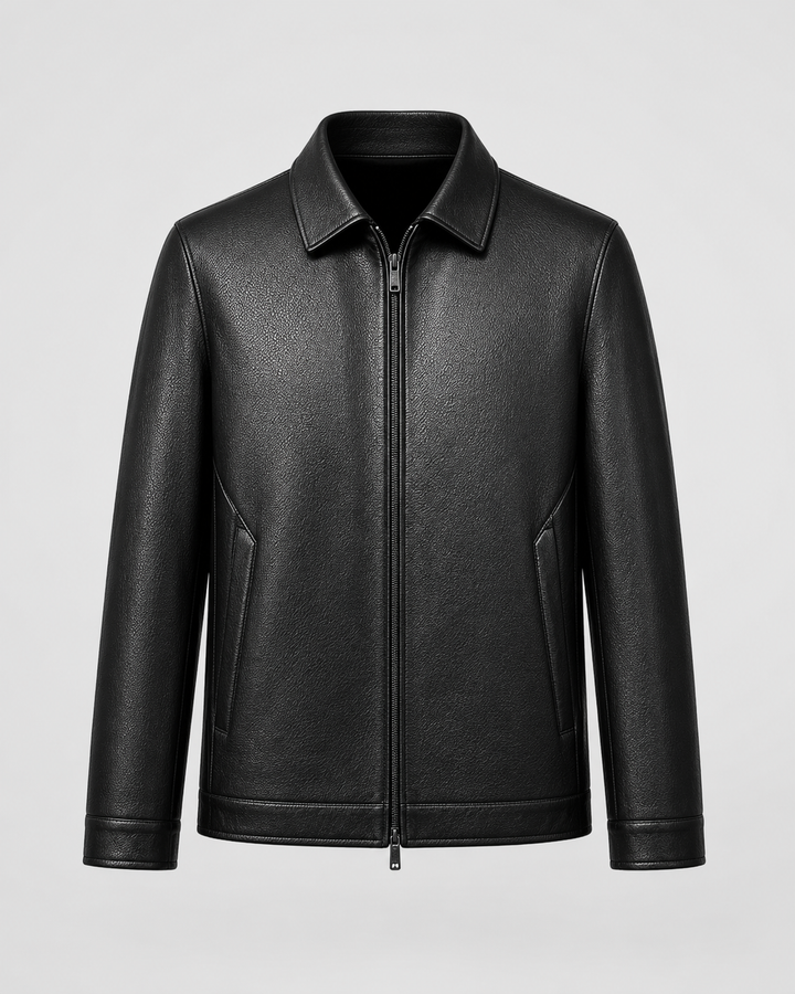 Herrenjacke Lederoptik mit Kragen Augusto Schwarz – Weiss Modehaus