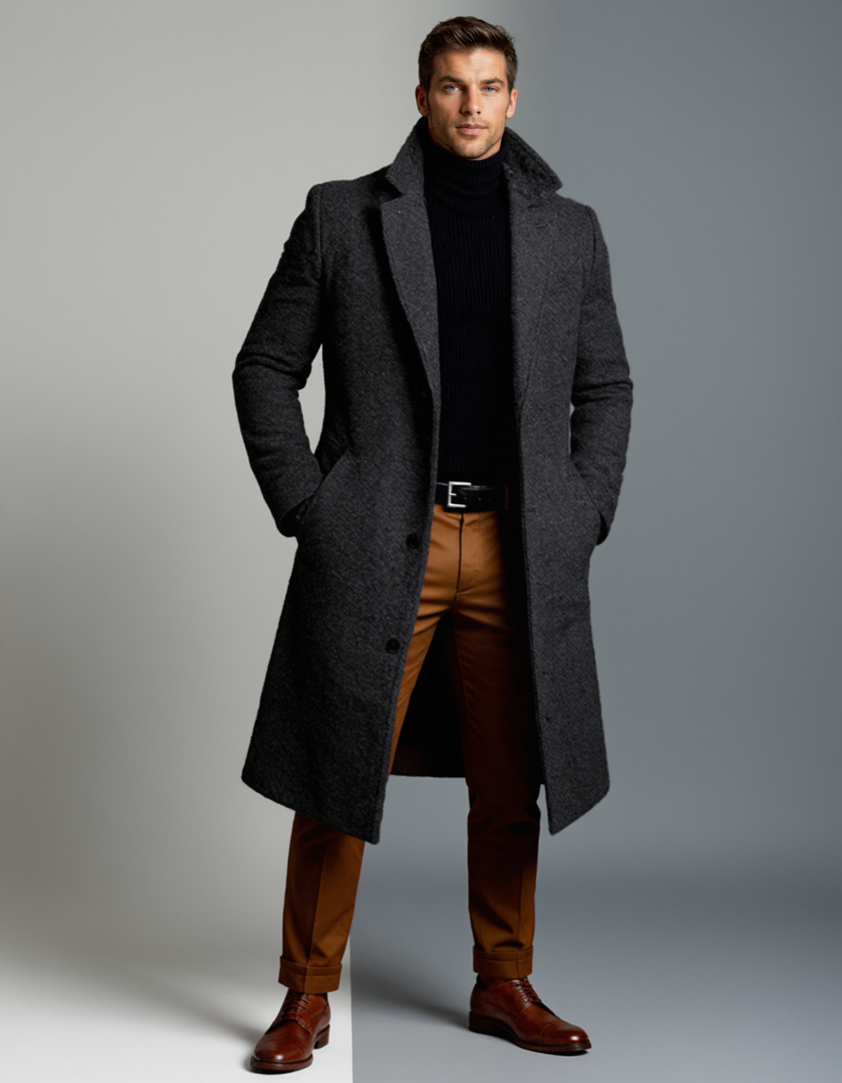 Langer Herrenmantel mit Taschen Flavio Grau – Weiss Modehaus