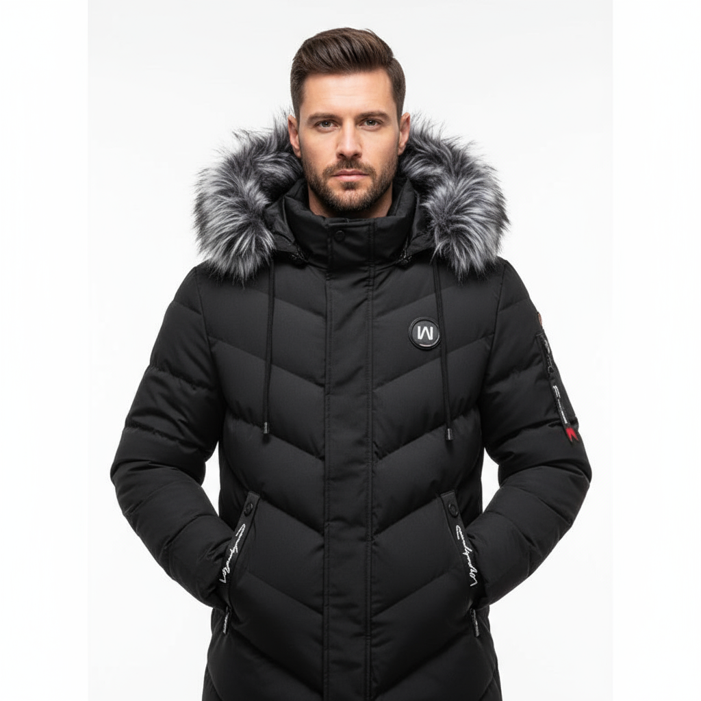 Langer formeller Herrenmantel Eugenio Schwarz – Weiss Modehaus