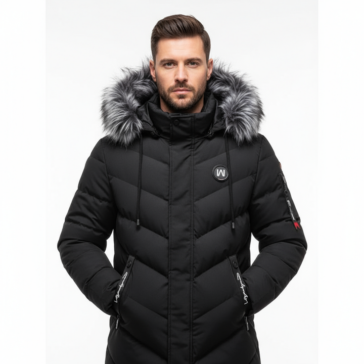 Langer formeller Herrenmantel Eugenio Schwarz – Weiss Modehaus