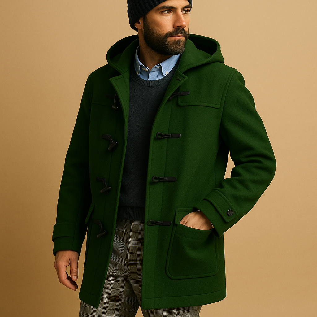 Langer Herrenmantel aus Wollmix Fausto Grün – Weiss Modehaus