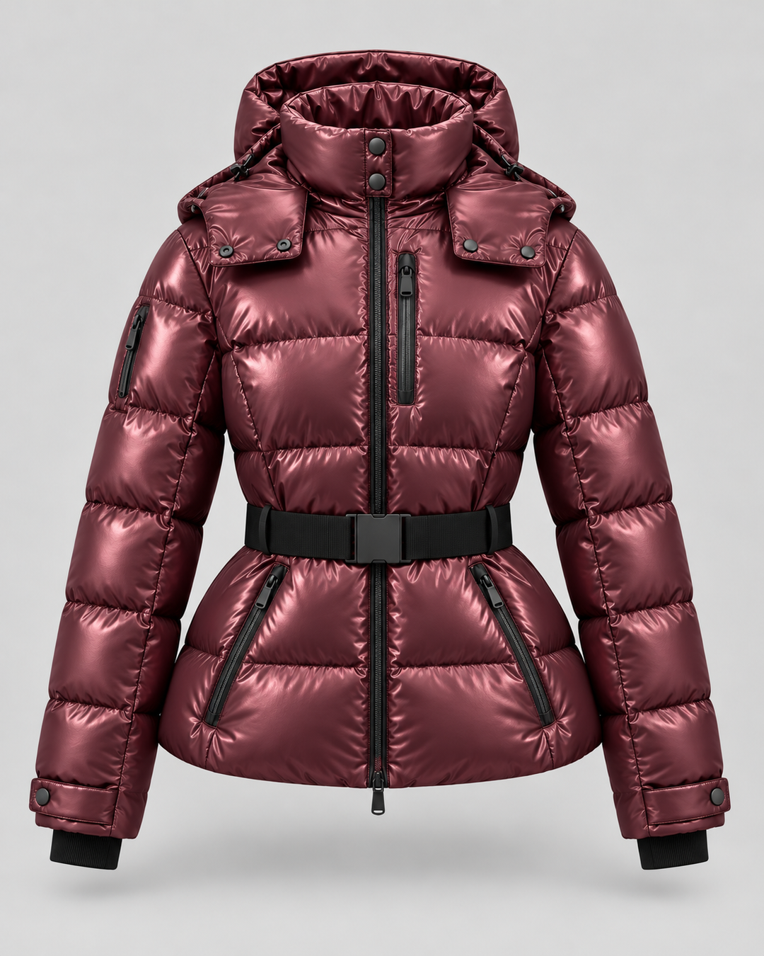 Daunenjacke mit Gürtel und abnehmbarem Kapuzen Damen Rita – Bild 11