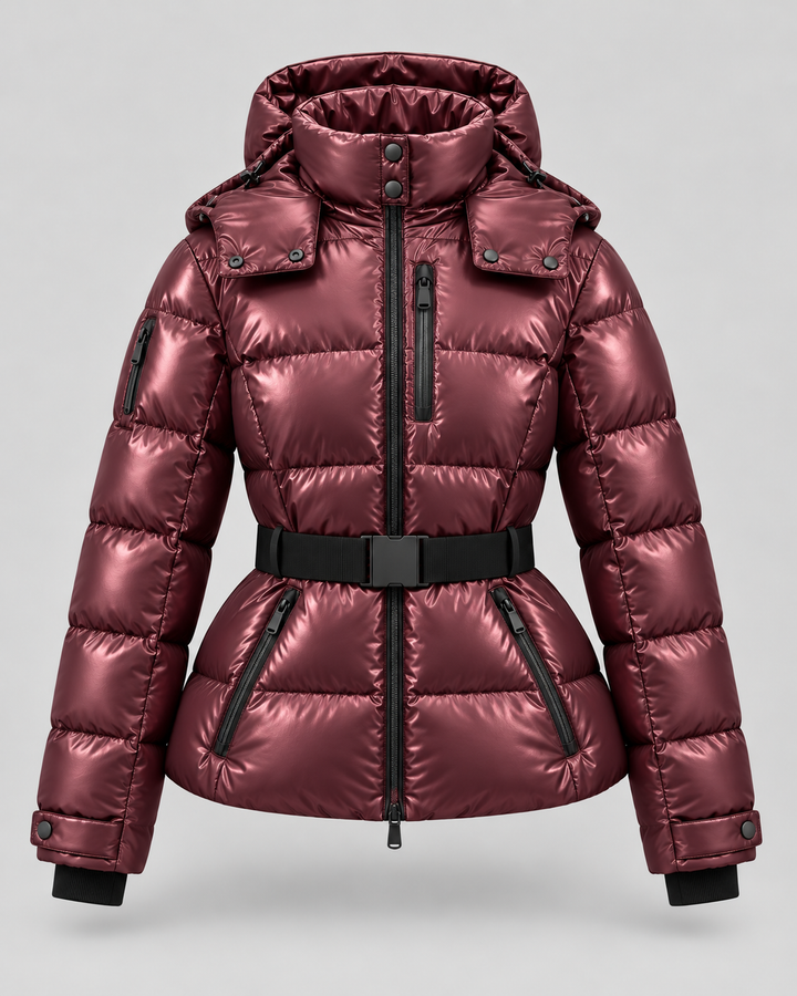 Daunenjacke mit Gürtel und abnehmbarem Kapuzen Damen Rita – Bild 11