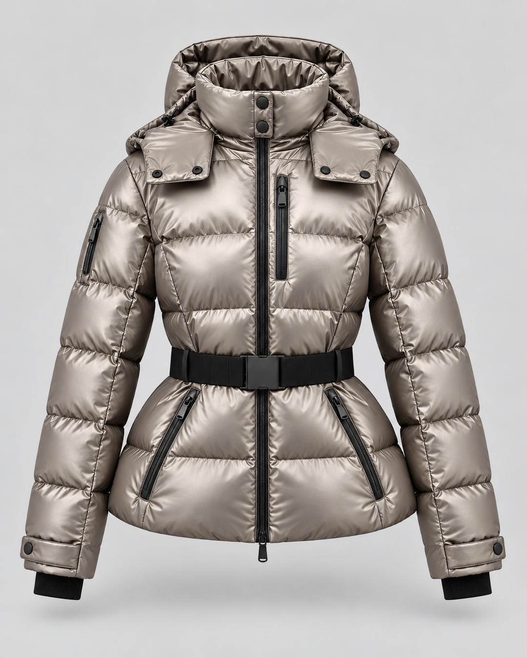 Daunenjacke mit Gürtel und abnehmbarem Kapuzen Damen Rita – Bild 12