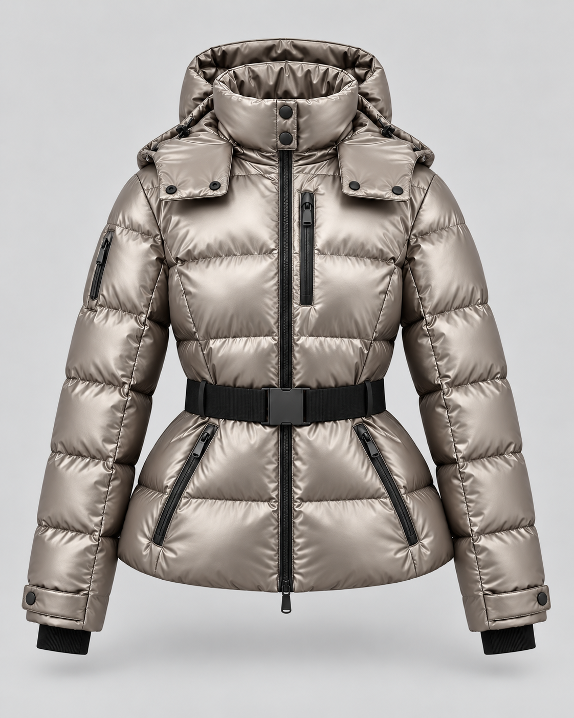Daunenjacke mit Gürtel und abnehmbarem Kapuzen Damen Rita – Bild 12